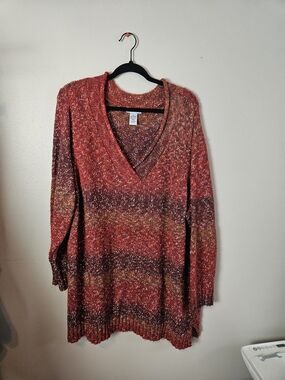 Catherines Red Multicolor V-Neck Sweater